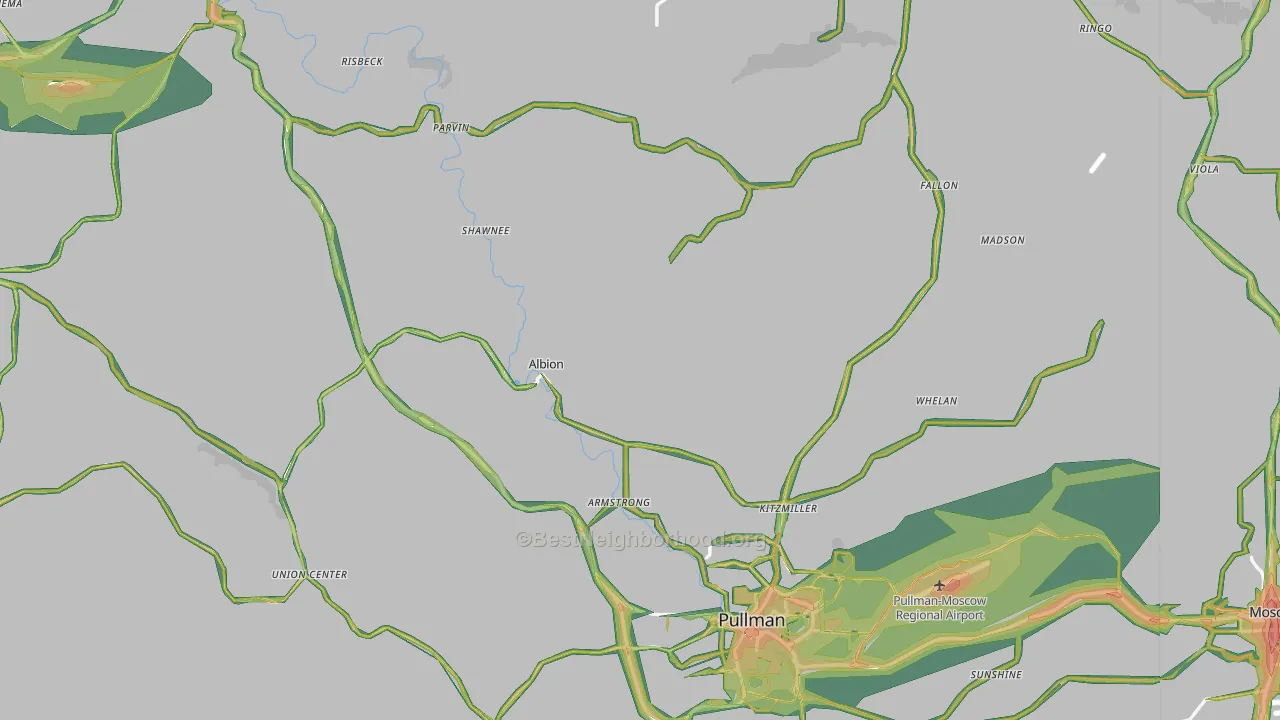 Whitman County, WA Map of Noise Levels in Whitman County