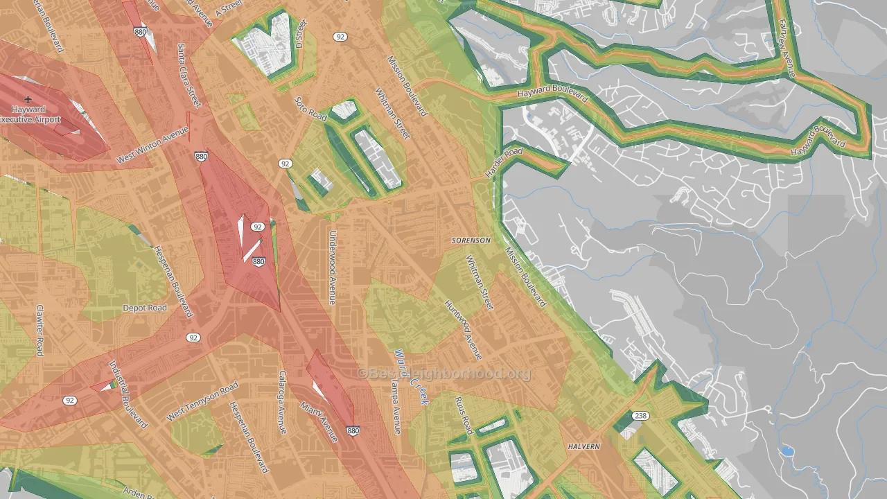 Whitman-Mocine, Hayward, CA Map of Noise Levels in Whitman-Mocine