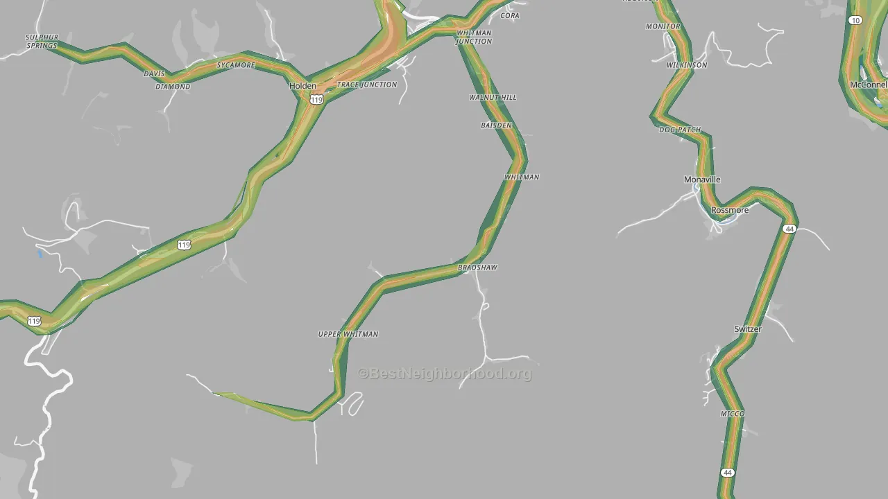 Whitman, WV Map of Noise Levels in Whitman