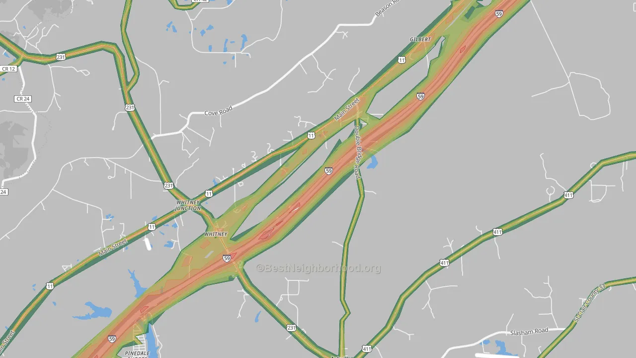 Whitney, AL Map of Noise Levels in Whitney