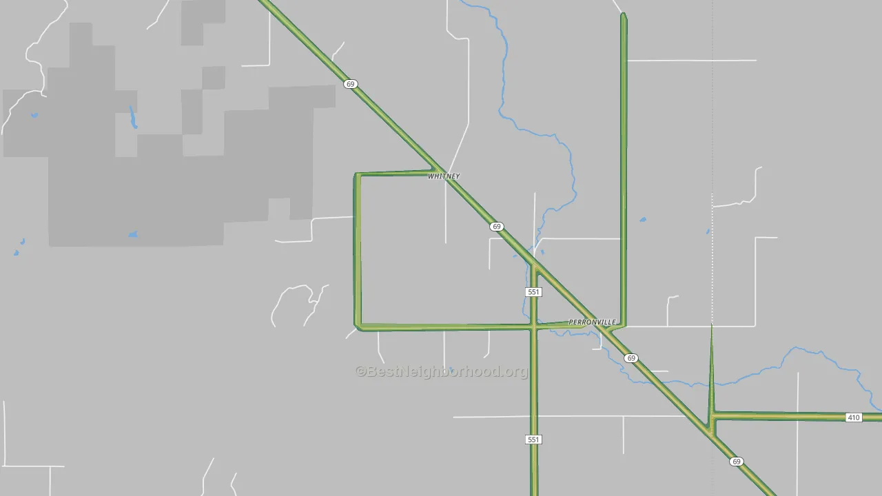 Whitney, MI Map of Noise Levels in Whitney