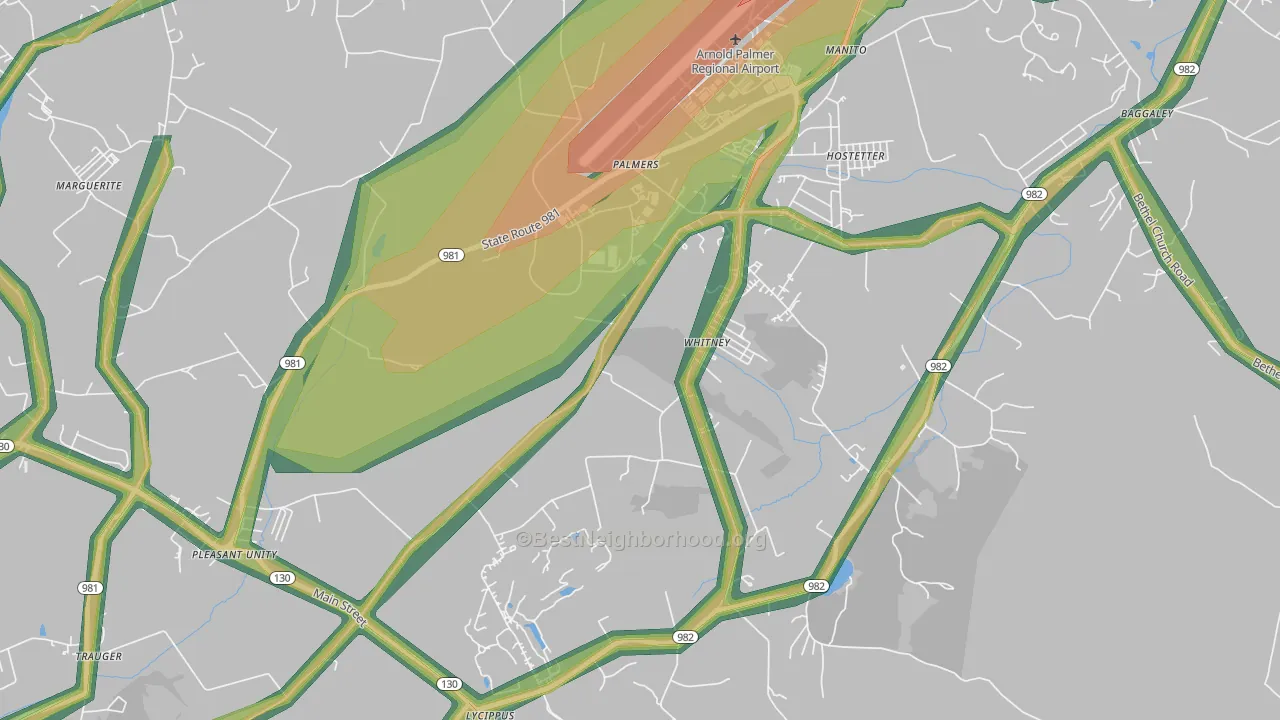 Whitney, PA Map of Noise Levels in Whitney