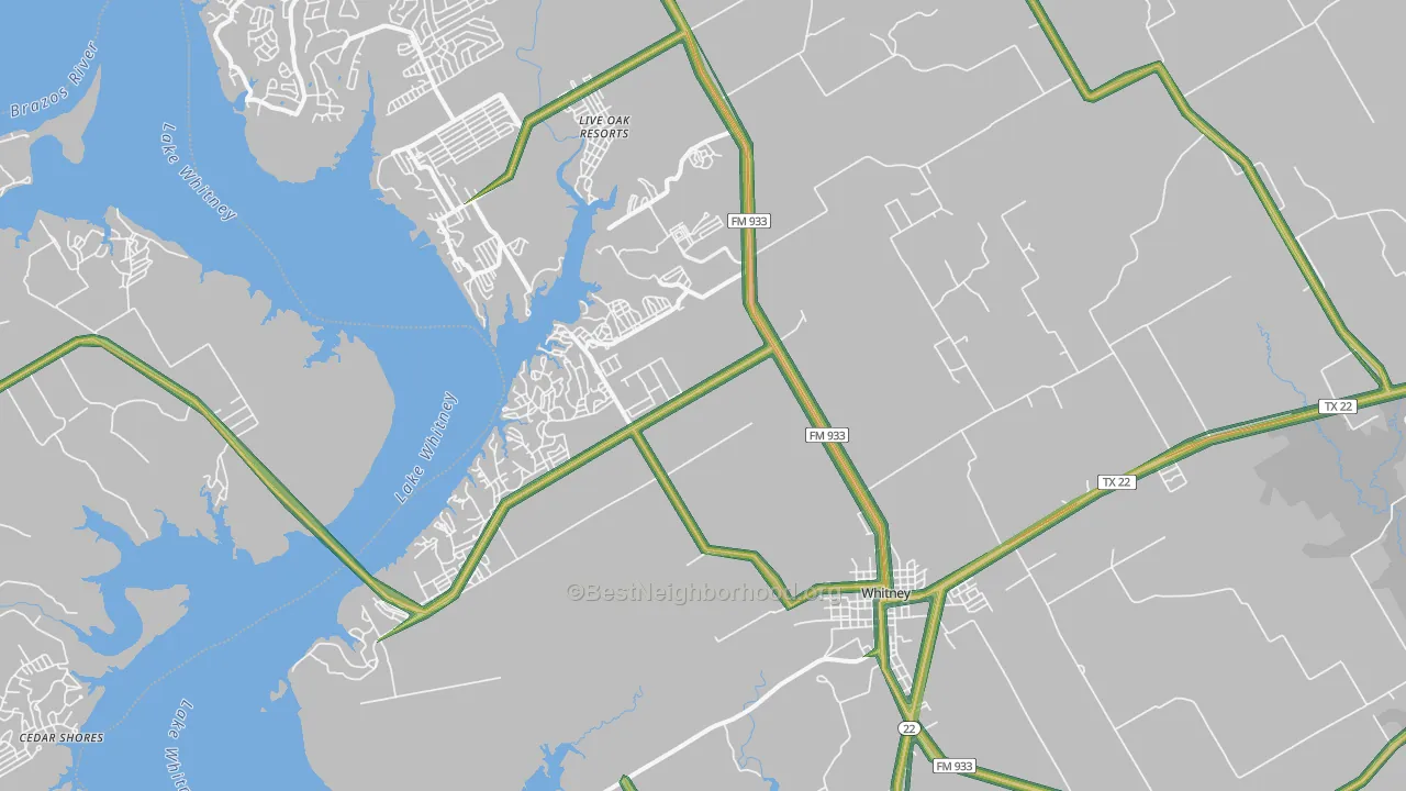 Whitney, TX Map of Noise Levels in Whitney