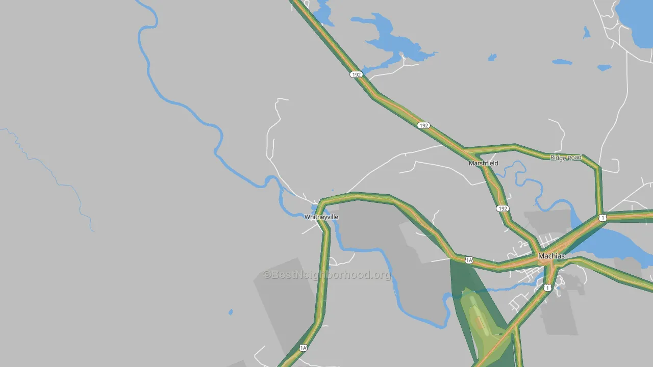 Whitneyville, ME Map of Noise Levels in Whitneyville