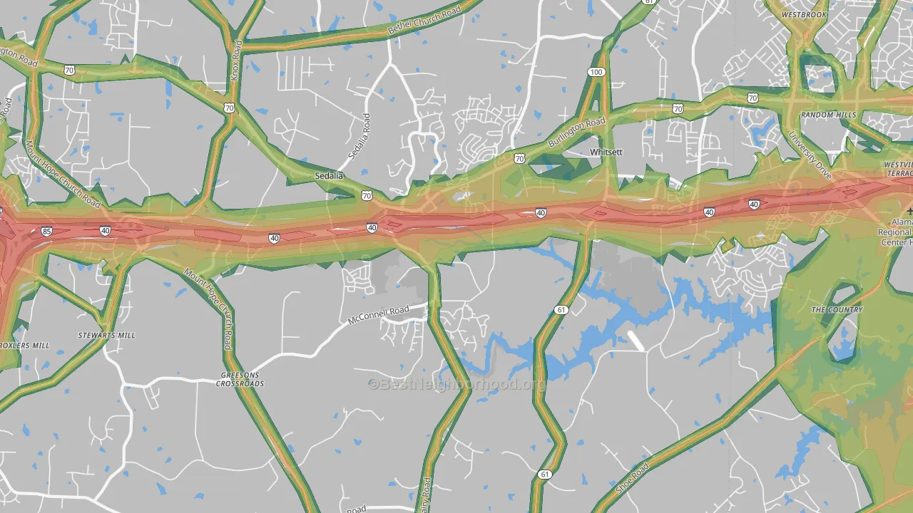 Whitsett, NC Map of Noise Levels in Whitsett
