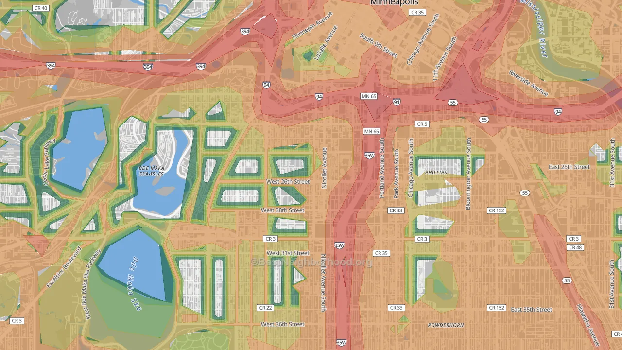 Whittier, Minneapolis, MN Map of Noise Levels in Whittier