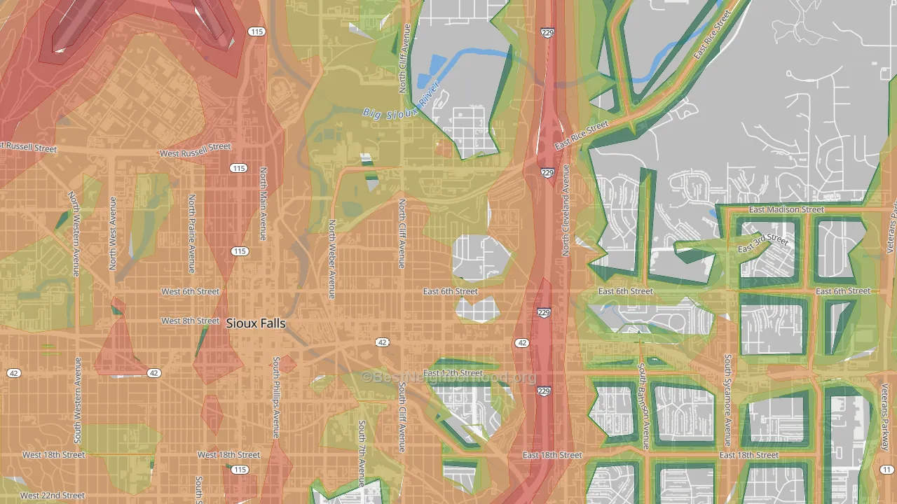 Whittier, Sioux Falls, SD Map of Noise Levels in Whittier