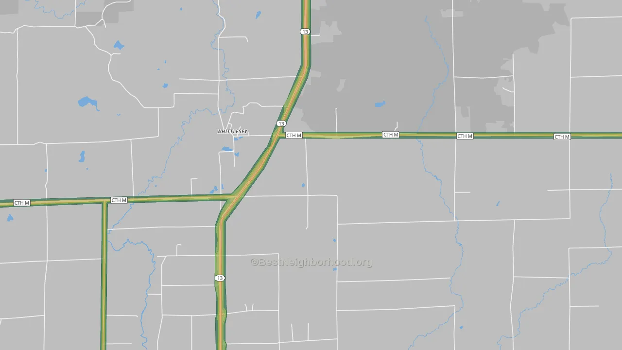 Whittlesey, WI Map of Noise Levels in Whittlesey
