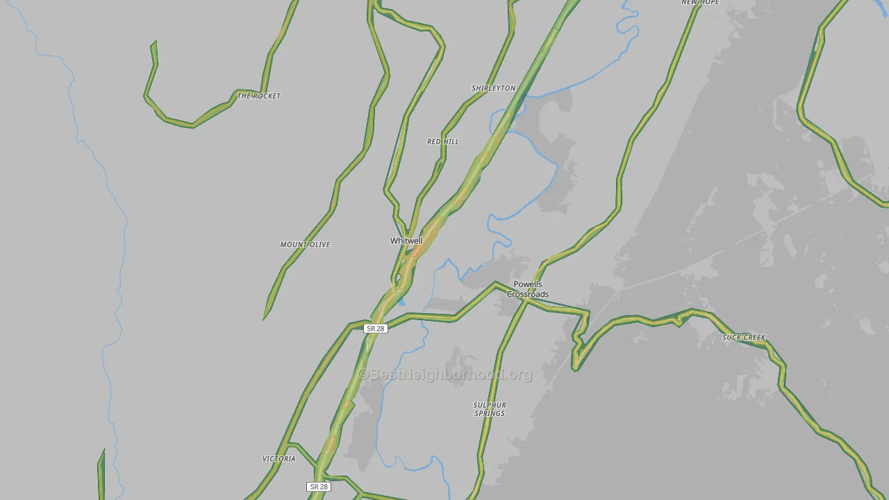 Whitwell, TN Map of Noise Levels in Whitwell