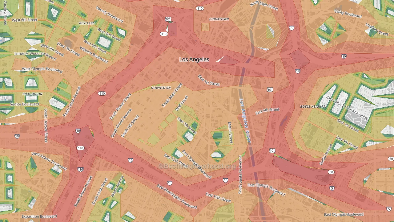Wholesale District-Skid Row, Los Angeles, CA Map of Noise Levels in Wholesale District-Skid Row