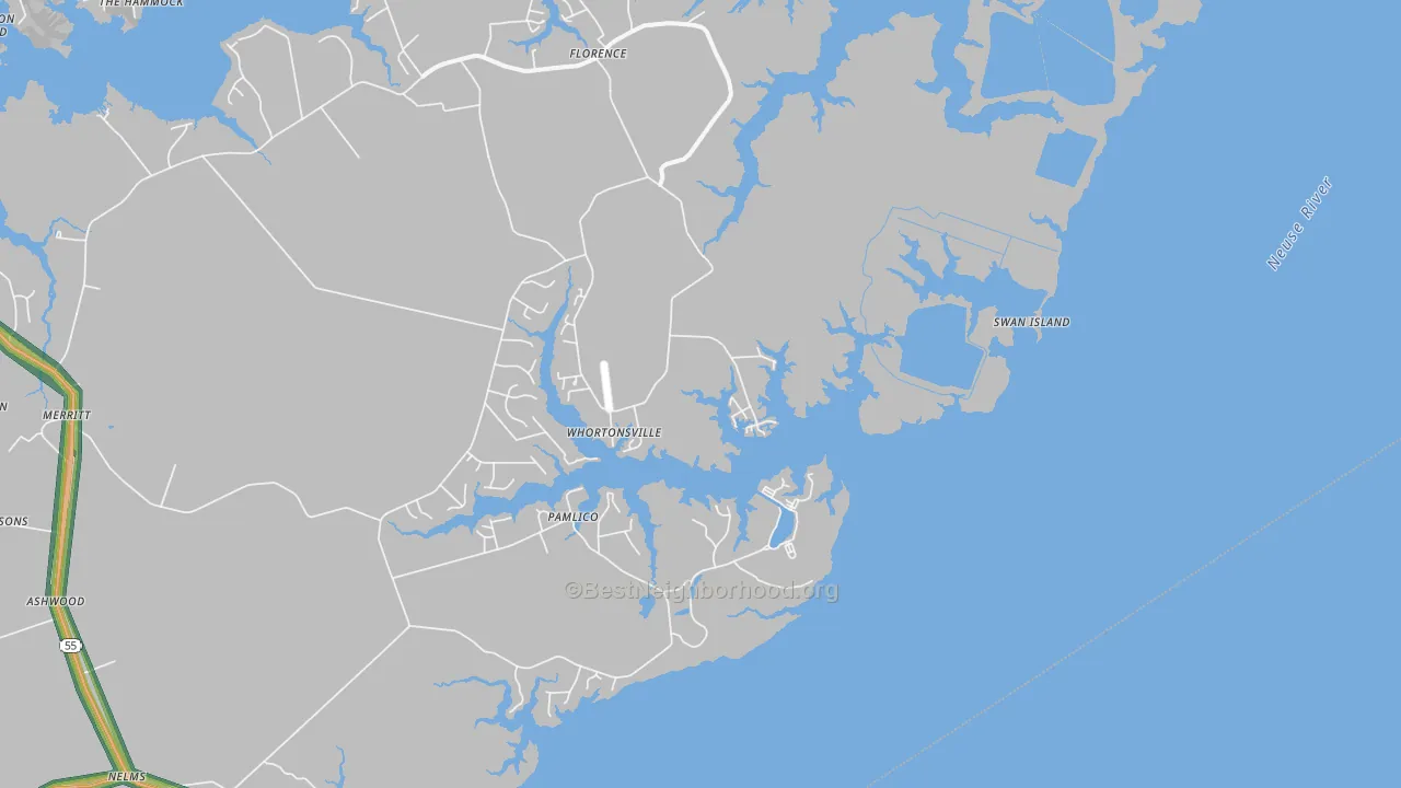 Whortonsville, NC Map of Noise Levels in Whortonsville