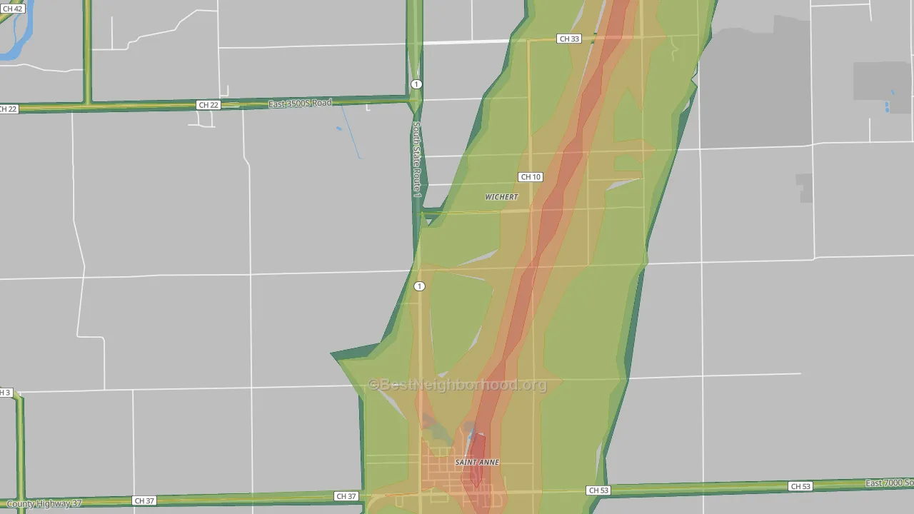 Wichert, IL Map of Noise Levels in Wichert