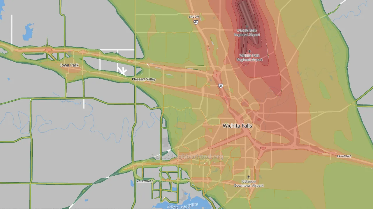 Wichita County, TX Map of Noise Levels in Wichita County