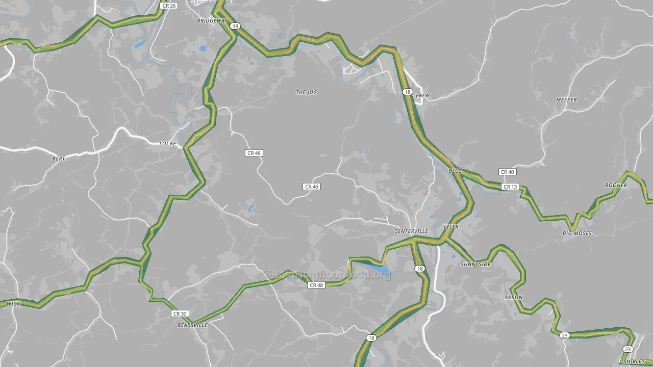 Wick, WV Map of Noise Levels in Wick