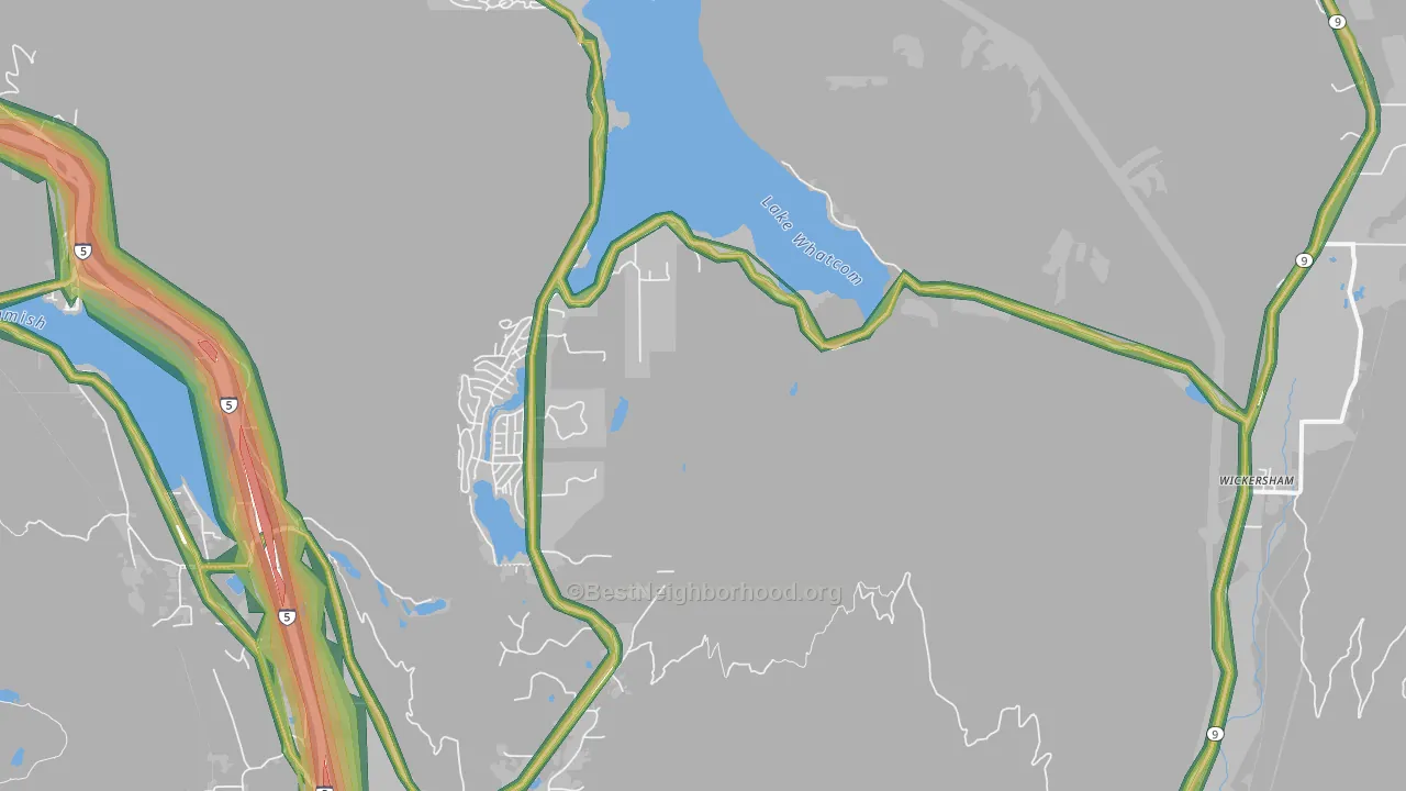 Wickersham, WA Map of Noise Levels in Wickersham