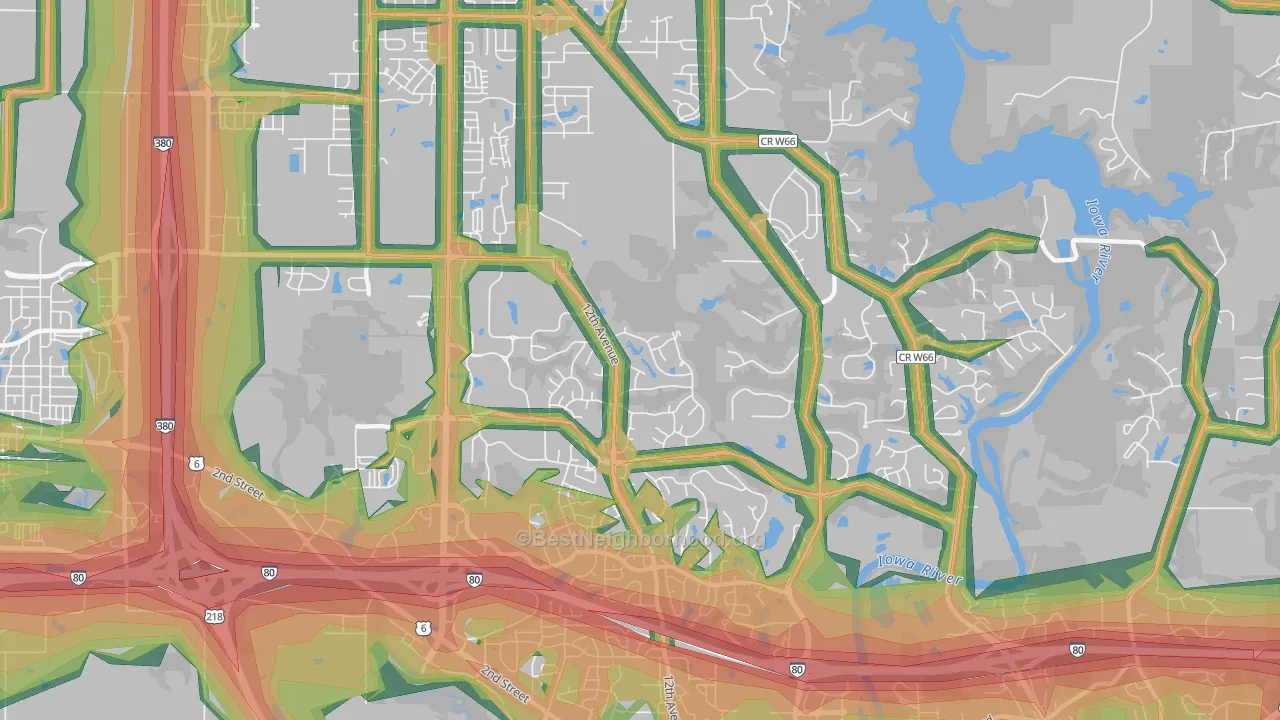 Wickham, Coralville, IA Map of Noise Levels in Wickham
