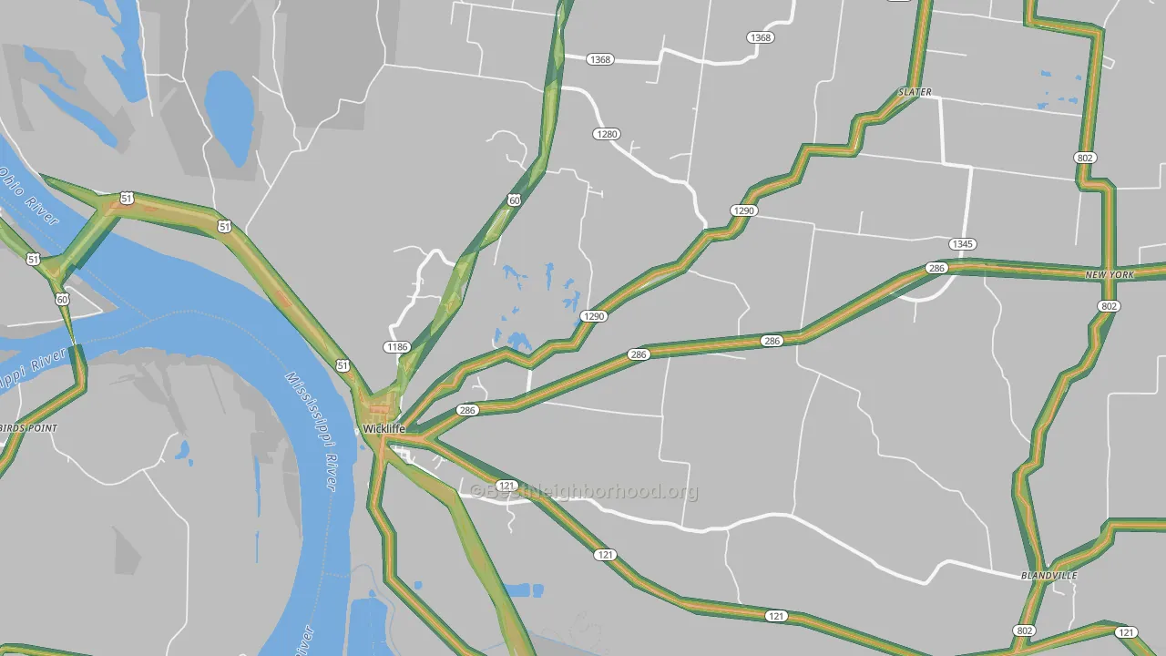 Wickliffe, KY Map of Noise Levels in Wickliffe