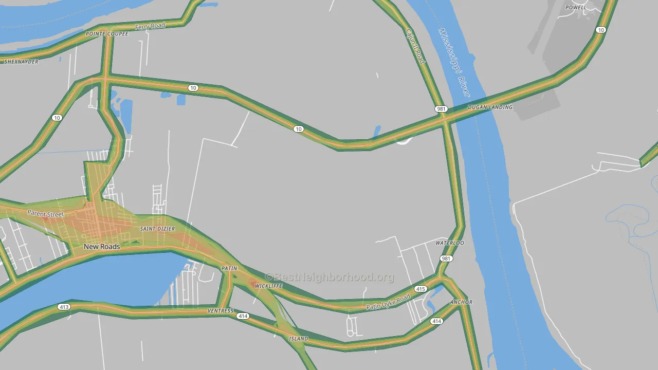 Wickliffe, LA Map of Noise Levels in Wickliffe