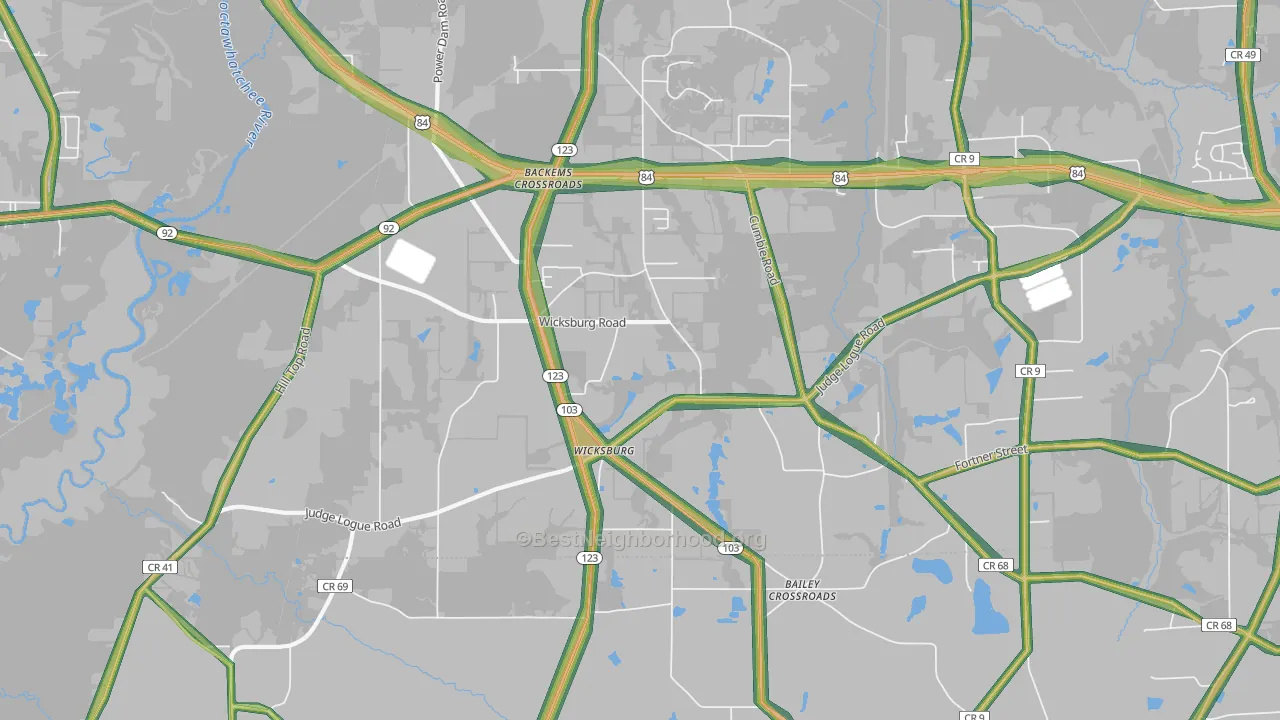 Wicksburg, AL Map of Noise Levels in Wicksburg