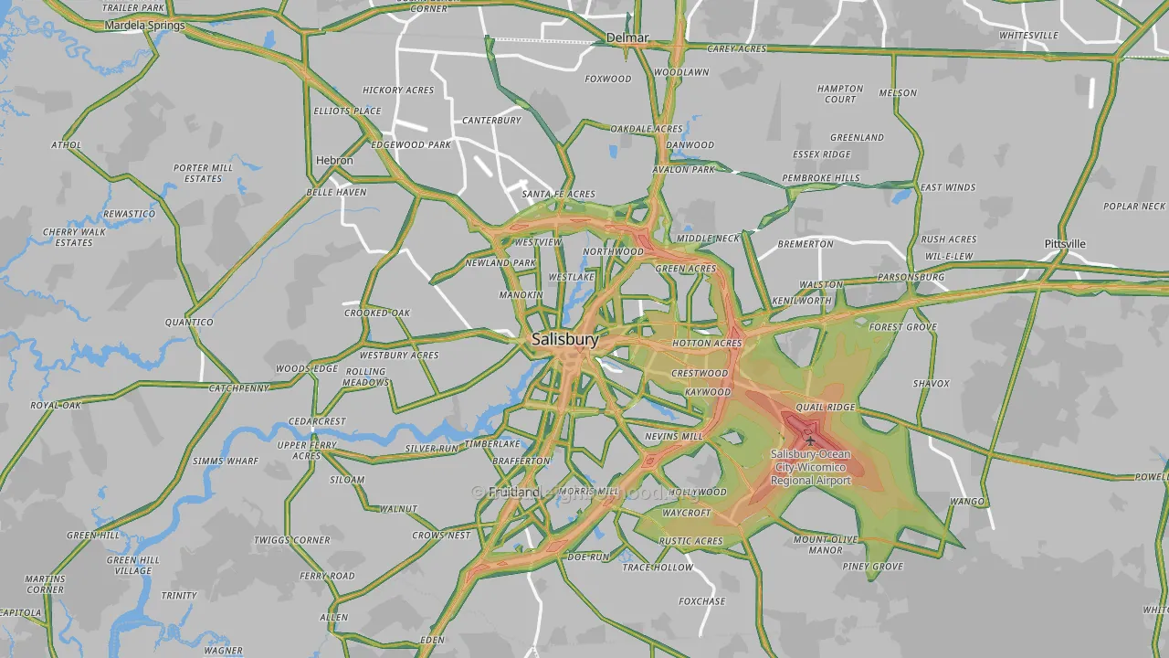 Wicomico County, MD Map of Noise Levels in Wicomico County