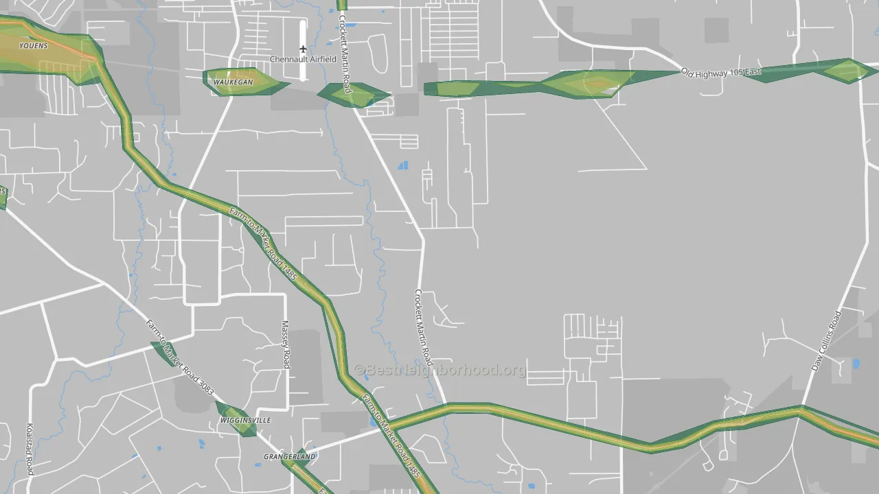 Wigginsville, TX Map of Noise Levels in Wigginsville