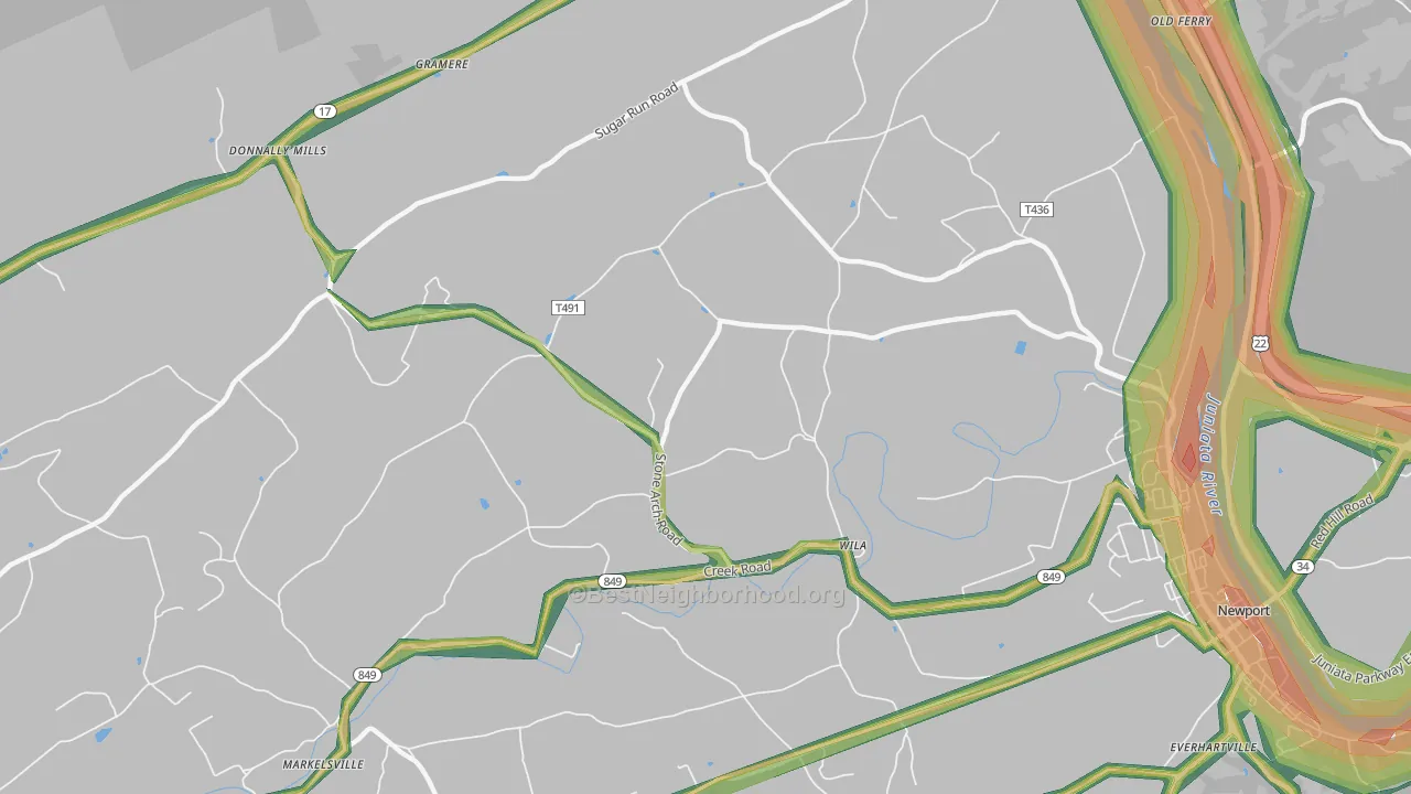 Wila, PA Map of Noise Levels in Wila