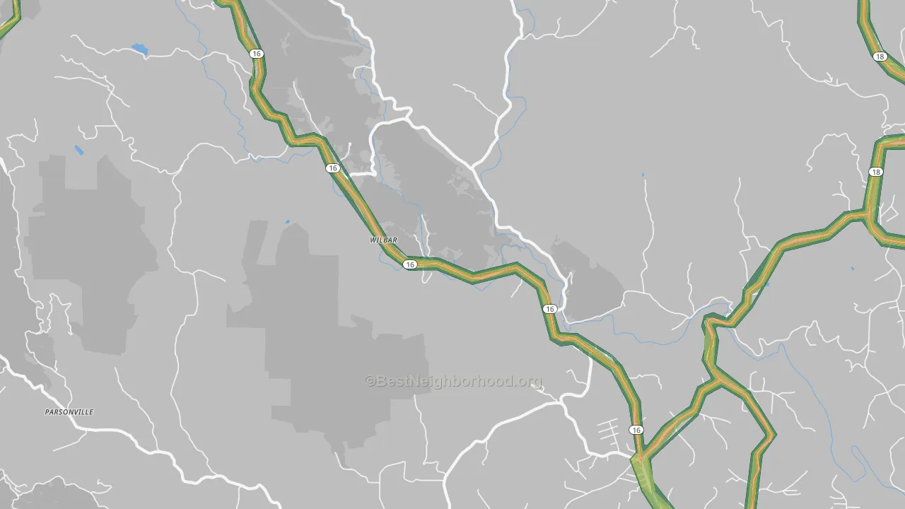 Wilbar, NC Map of Noise Levels in Wilbar