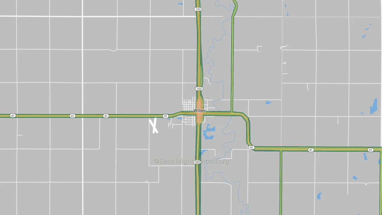 Wilber, NE Map of Noise Levels in Wilber