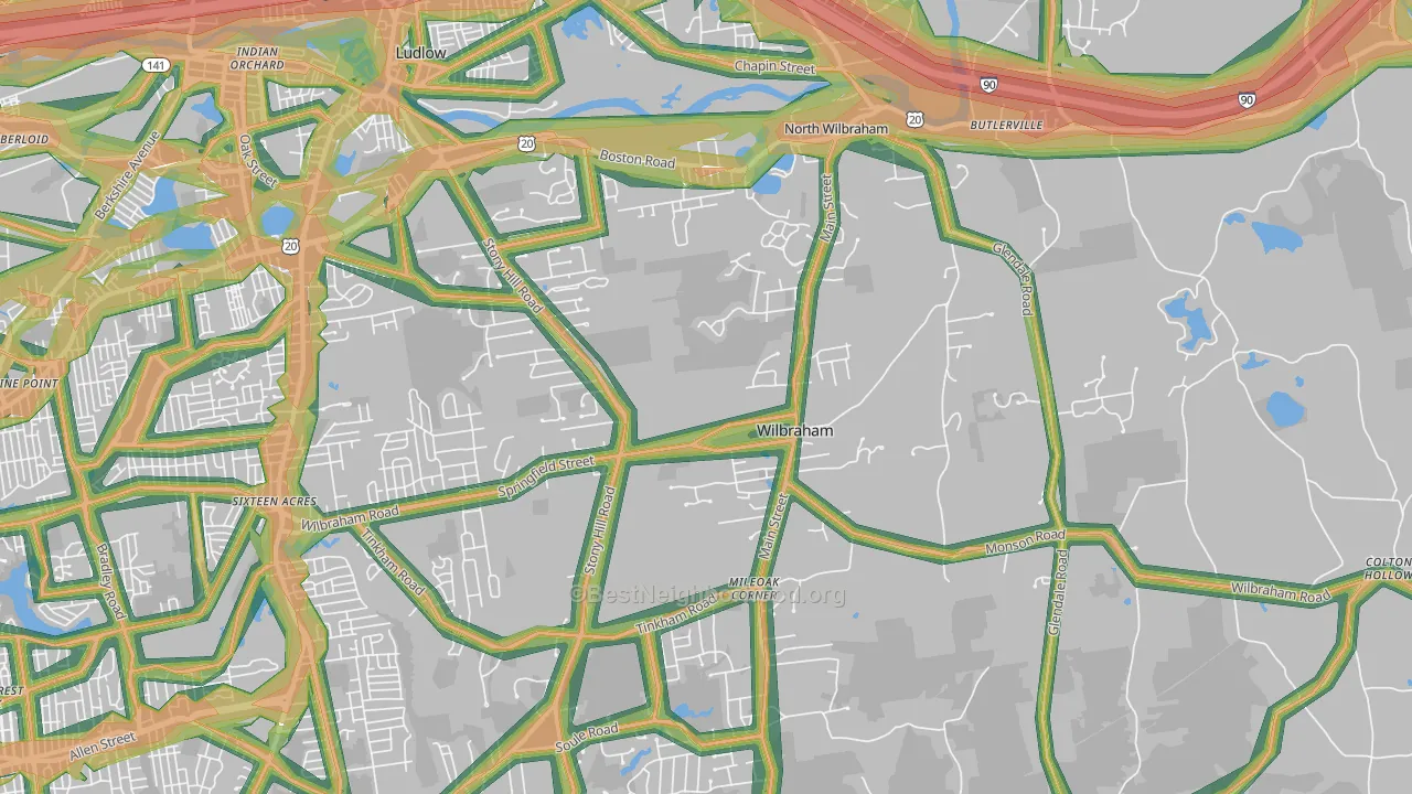 Wilbraham, MA Map of Noise Levels in Wilbraham