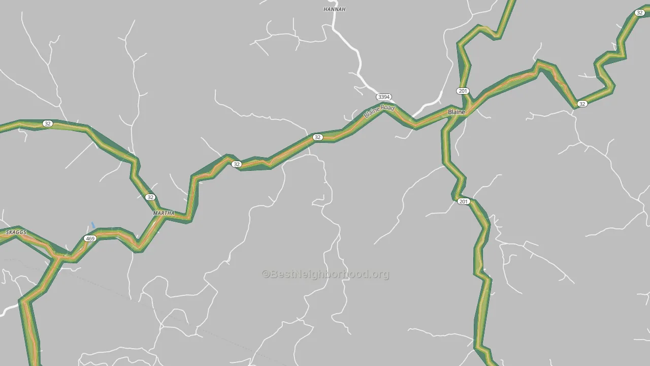 Wilbur, KY Map of Noise Levels in Wilbur