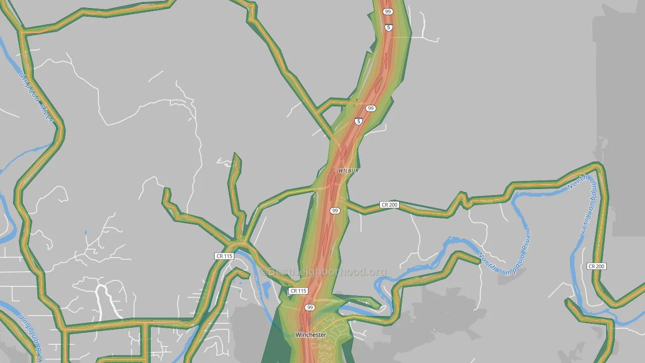 Wilbur, OR Map of Noise Levels in Wilbur