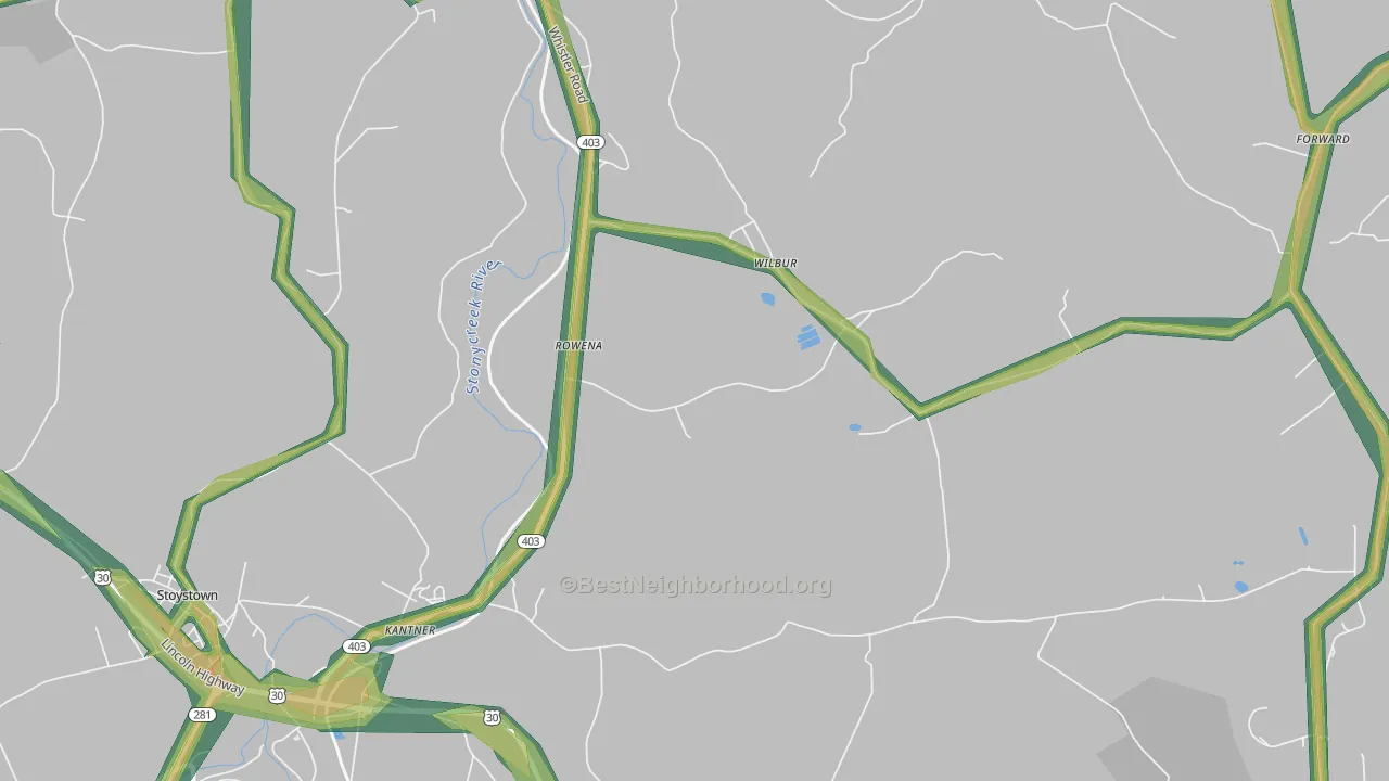 Wilbur, PA Map of Noise Levels in Wilbur