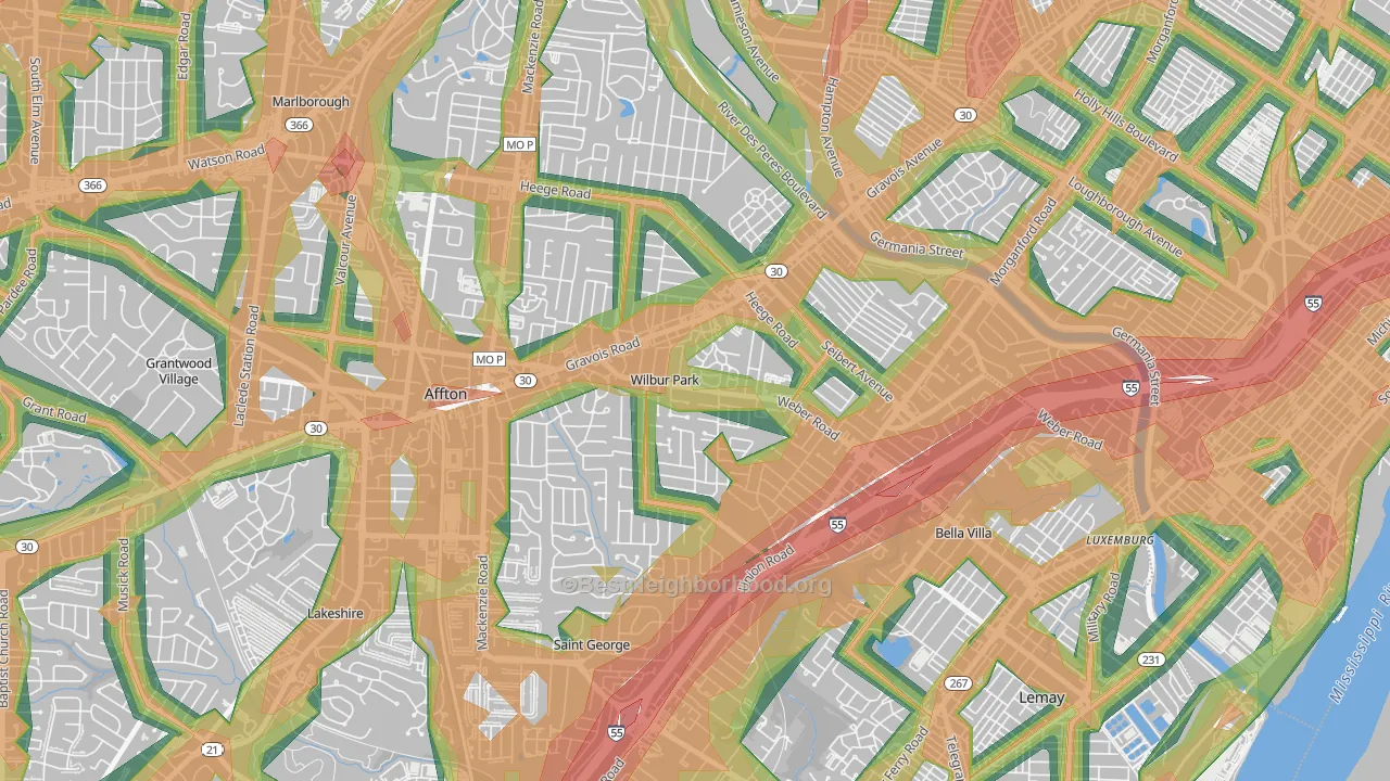 Wilbur Park, MO Map of Noise Levels in Wilbur Park
