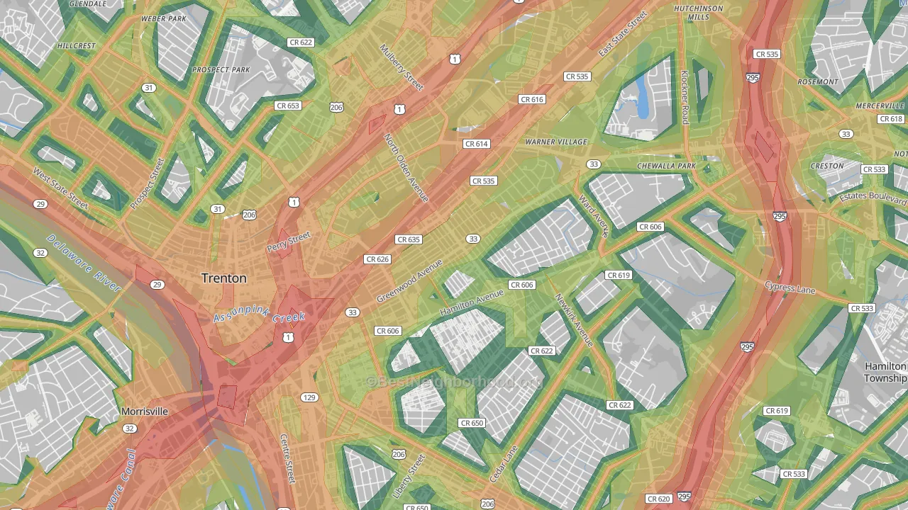 Wilbur, Trenton, NJ Map of Noise Levels in Wilbur