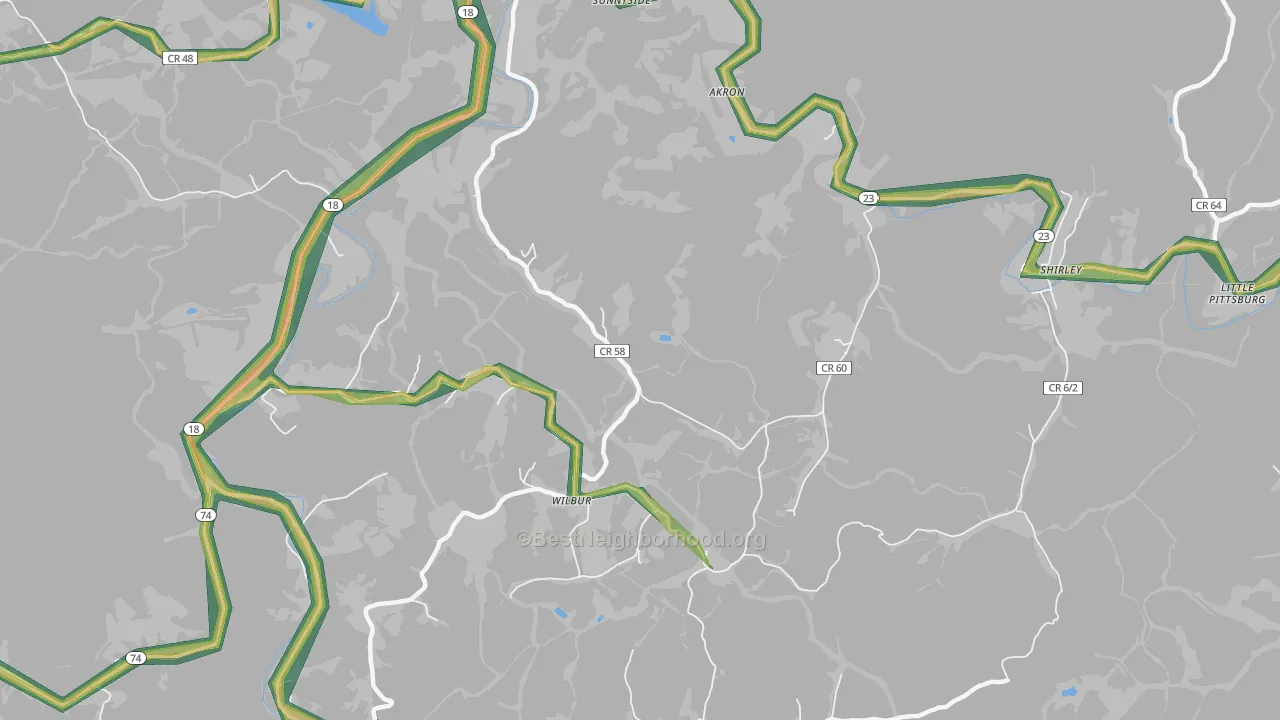 Wilbur, WV Map of Noise Levels in Wilbur
