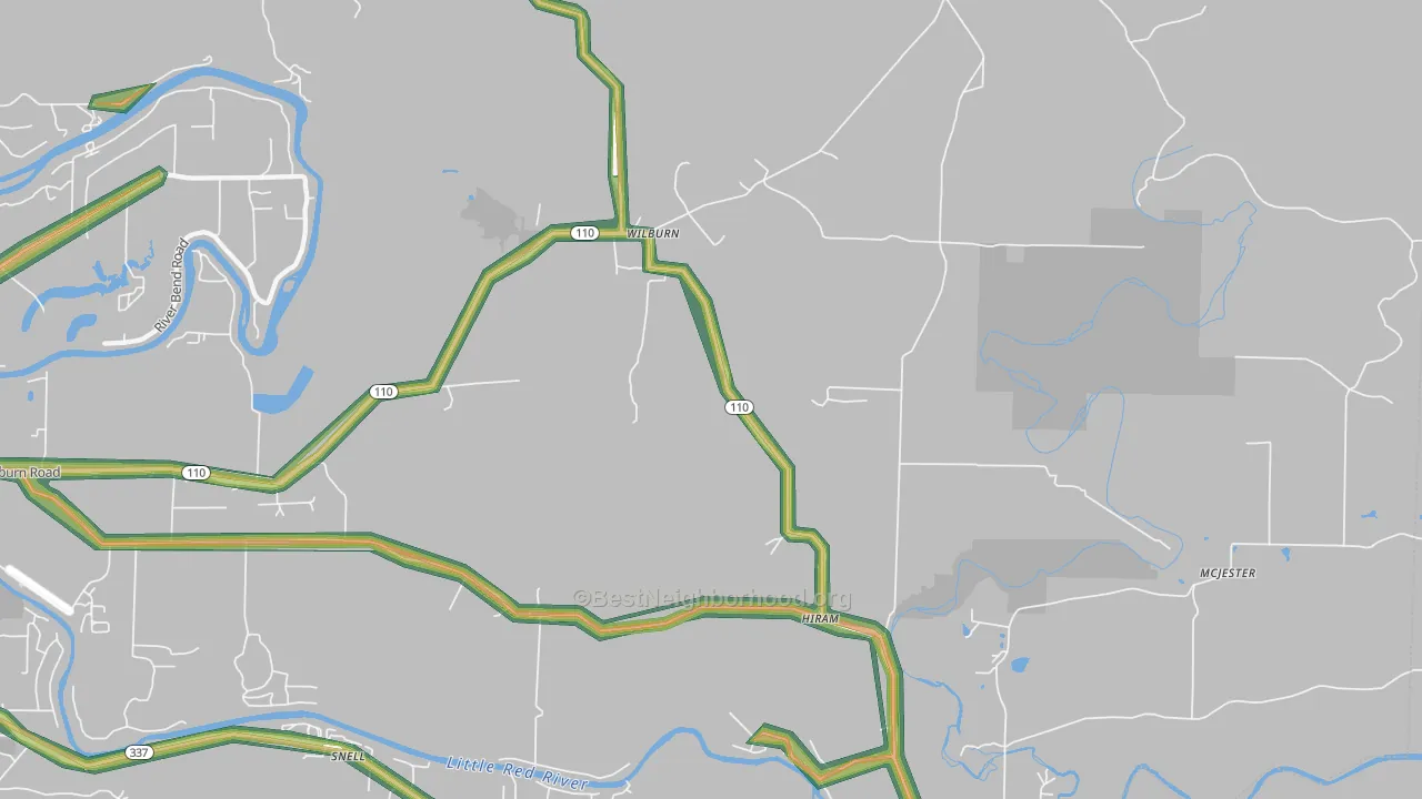 Wilburn, AR Map of Noise Levels in Wilburn