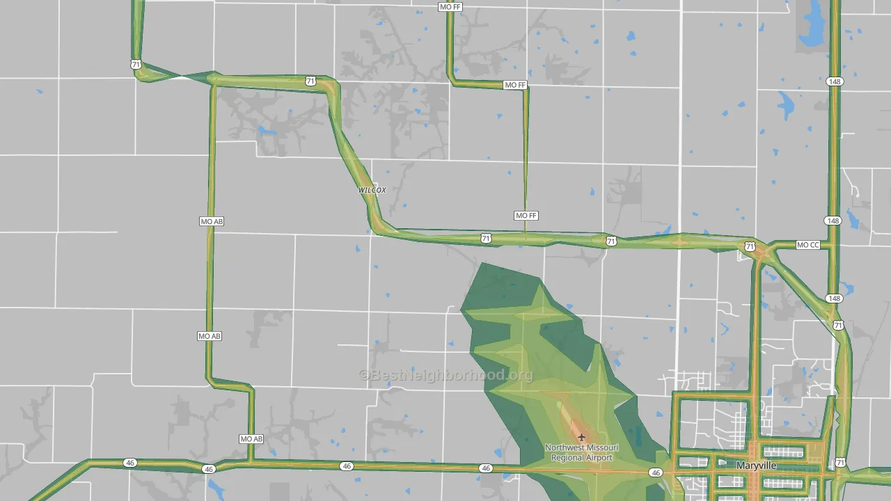 Wilcox, MO Map of Noise Levels in Wilcox