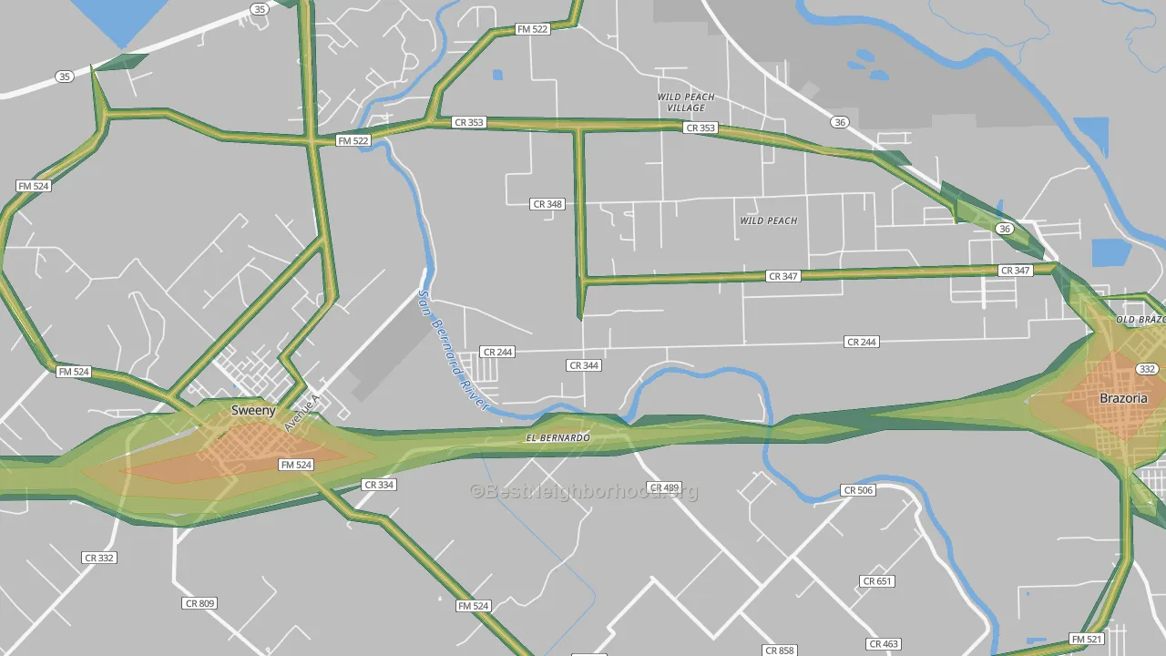Wild Peach Village, TX Map of Noise Levels in Wild Peach Village