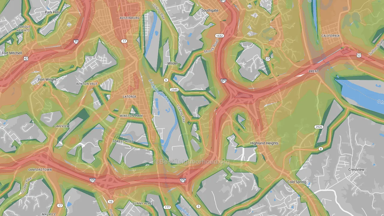 Wilder, KY Map of Noise Levels in Wilder