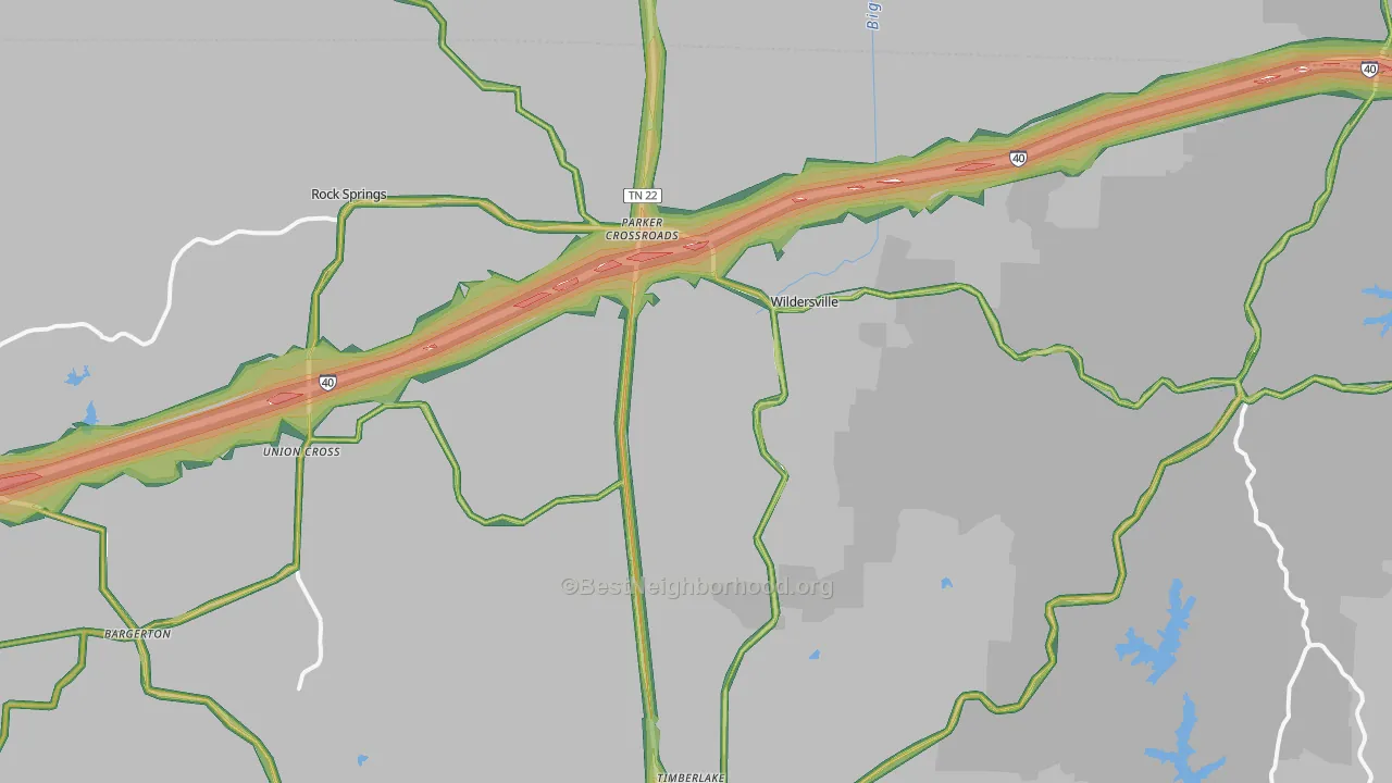 Wildersville, TN Map of Noise Levels in Wildersville