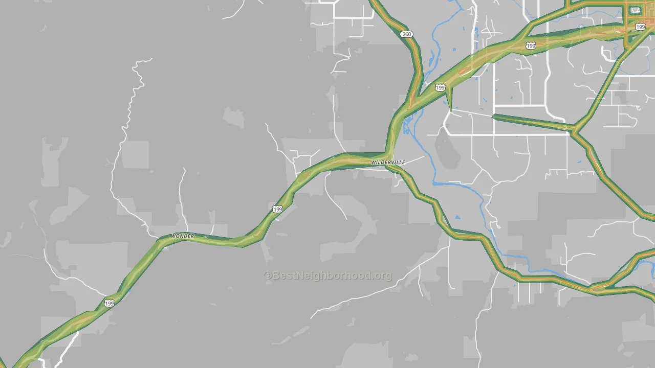 Wilderville, OR Map of Noise Levels in Wilderville