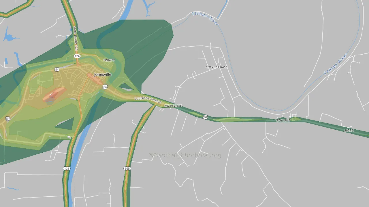Wildsville, LA Map of Noise Levels in Wildsville