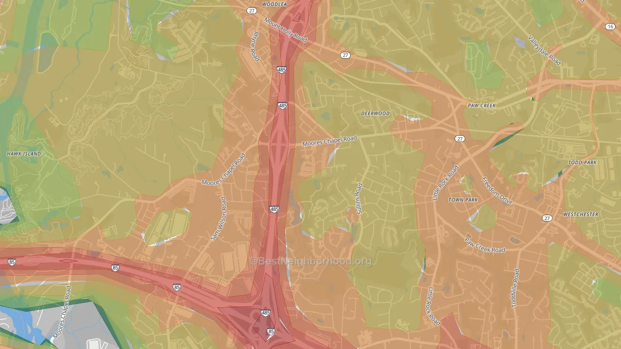 Wildwood, Charlotte, NC Map of Noise Levels in Wildwood