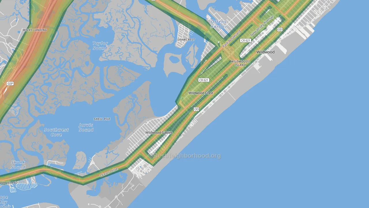 Wildwood Crest, NJ Map of Noise Levels in Wildwood Crest