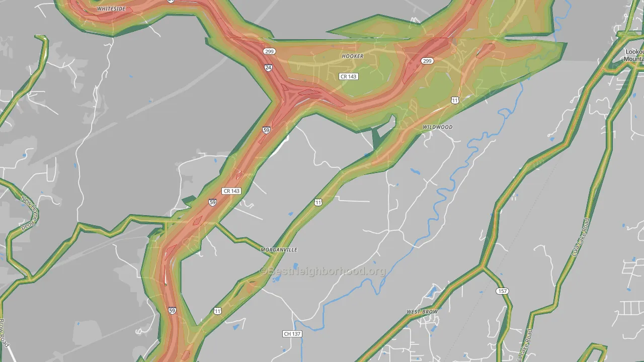 Wildwood, GA Map of Noise Levels in Wildwood