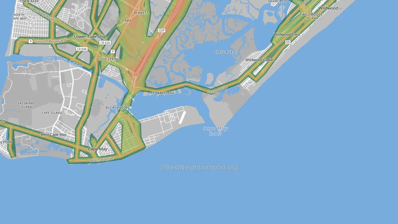 Wildwood Gables, NJ Map of Noise Levels in Wildwood Gables
