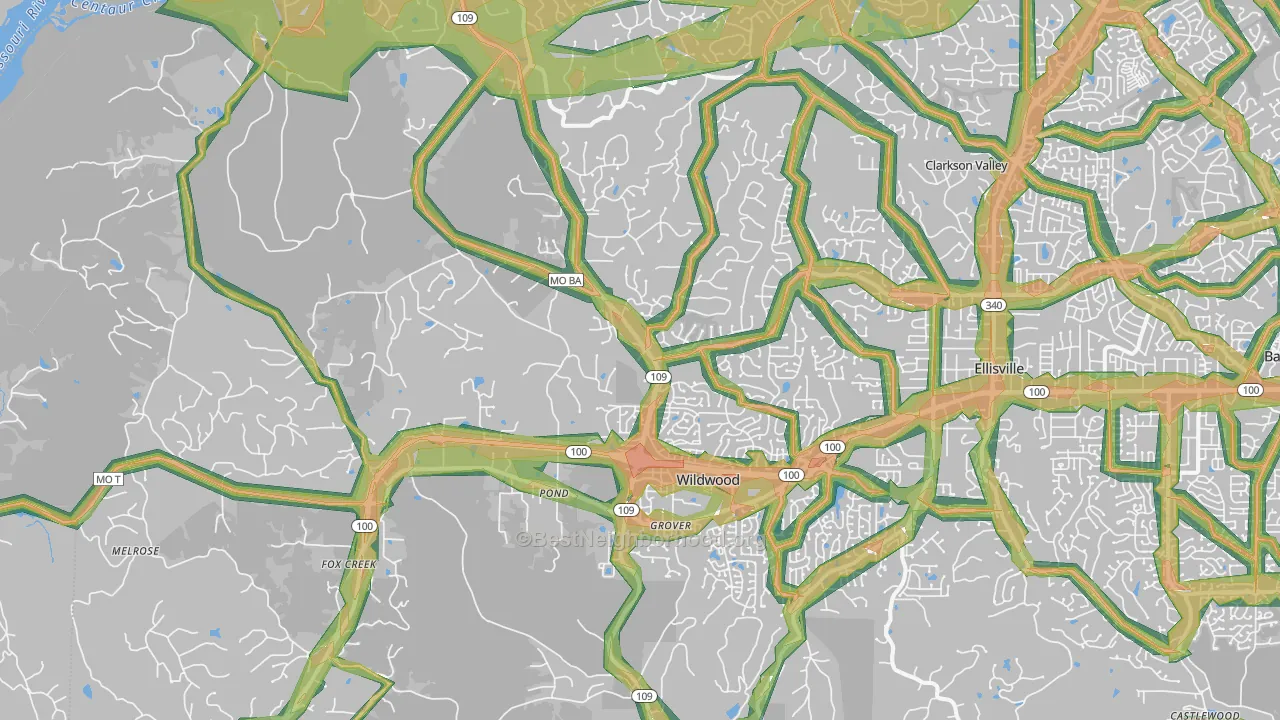 Wildwood, MO Map of Noise Levels in Wildwood