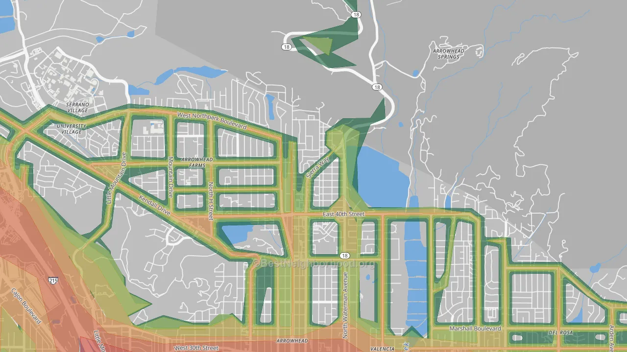 Wildwood Park, San Bernardino, CA Map of Noise Levels in Wildwood Park