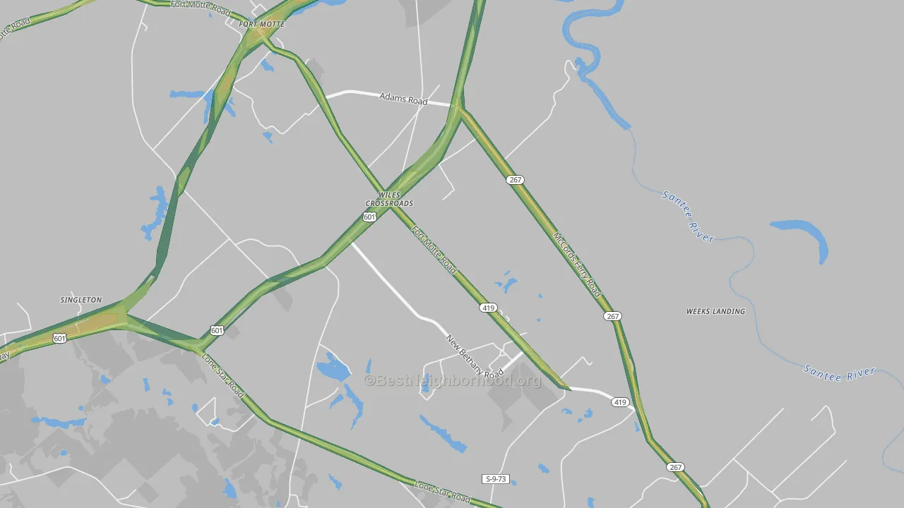 Wiles Crossroads, SC Map of Noise Levels in Wiles Crossroads