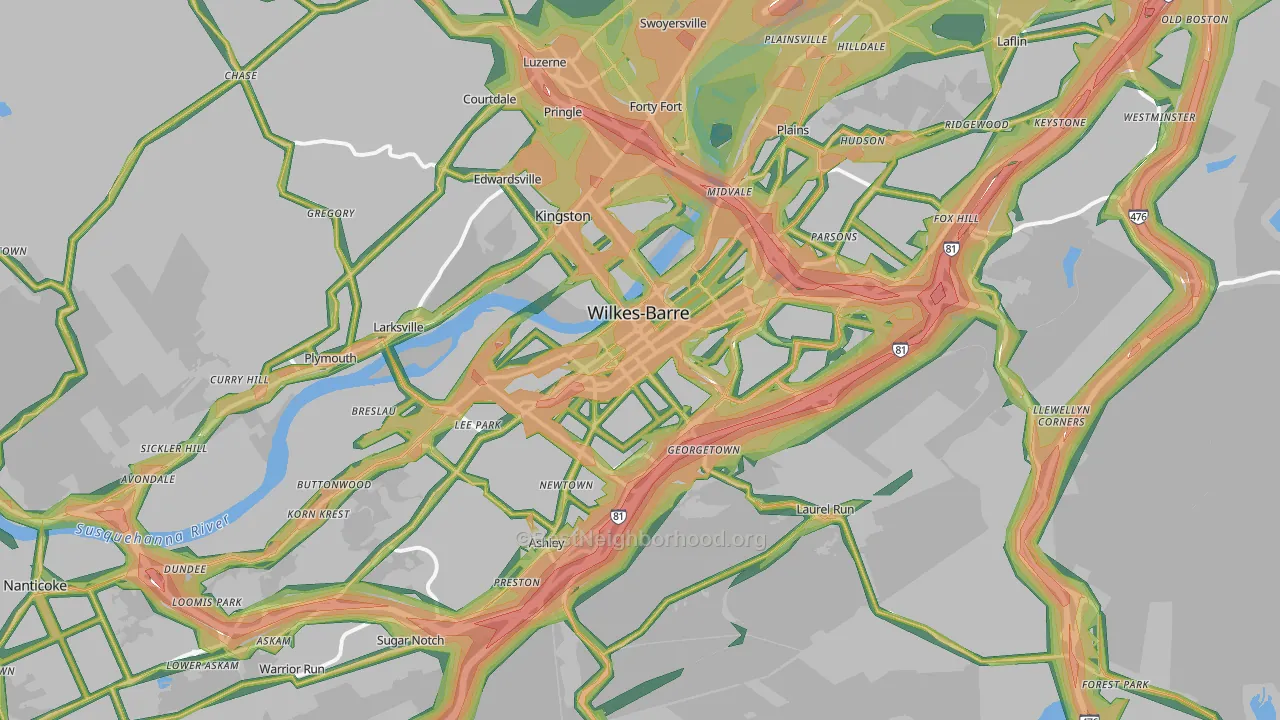 Wilkes-Barre, PA Map of Noise Levels in Wilkes-Barre